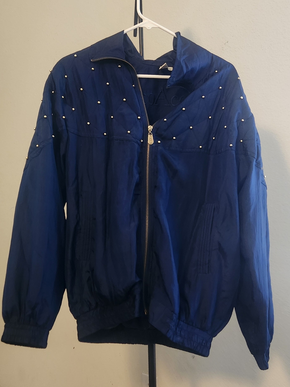 Classic Navy Bomber Jacket with Stud Detail